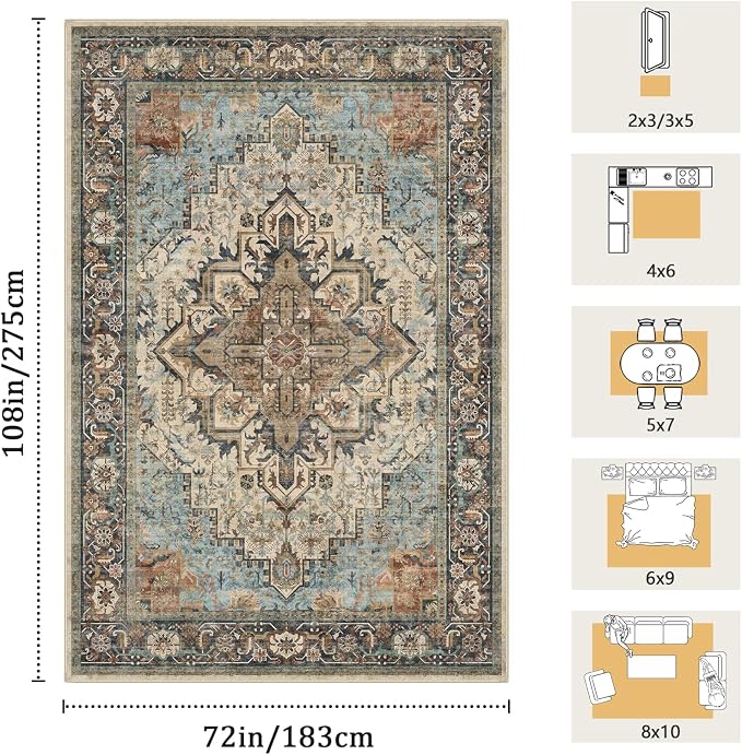 6x9 Machine Washable Area Rug for Living Room, Kids and Pets Friendly for - Image 2