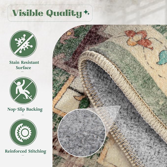 Area Rug 5x7 Washable Rug, Vintage Boho Medallion Rugs Non-Slip Soft Low Pile - Image 6
