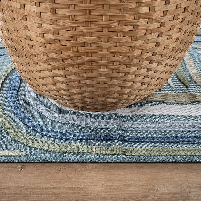 CAMILSON Indoor Outdoor Rug, Aqua 5x7 Geometric Arch Striped Area Rugs - Image 4