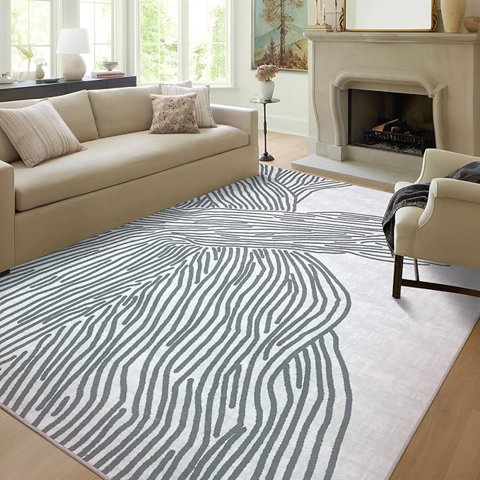 YIHOUSE Grey Rug for Living Room, 6×9 Modern Abstract Area Rug, Geometric - Image 7