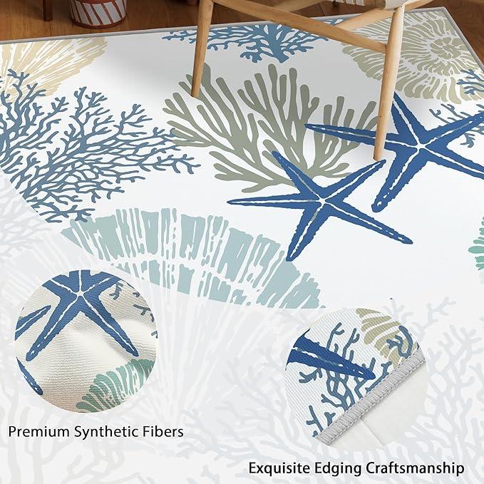 Tritard Coastal Area Rugs Nautical Beach Themed Non-Slip Machine Washable Rugs - Image 3