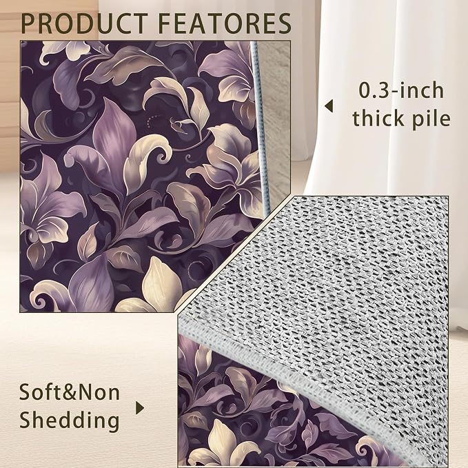 Purple Luxury Floral Texture Rug - Image 5