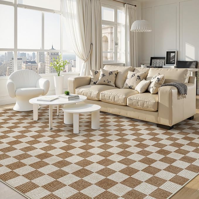 LIVEBOX 9x12 Area Rugs for Living Room, Checkered Non-Slip Washable Rugs - Image 5