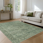 FMFUNCTEX 4x6 Washable Area Rug Green Neutral Vintage Distressed Oriental Non - Image 4