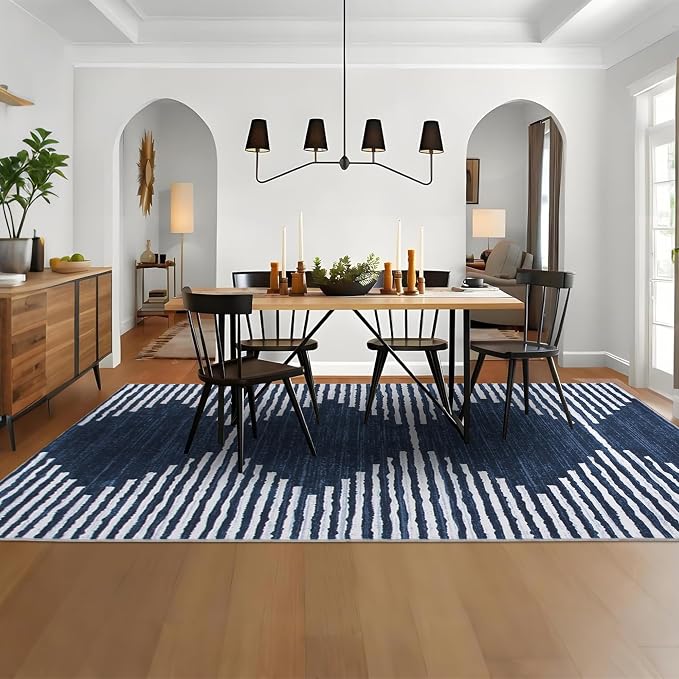 HelloTree Area Rug for Living Room 9x12 Washable Geometric Moroccan Rug Stripe - Image 2