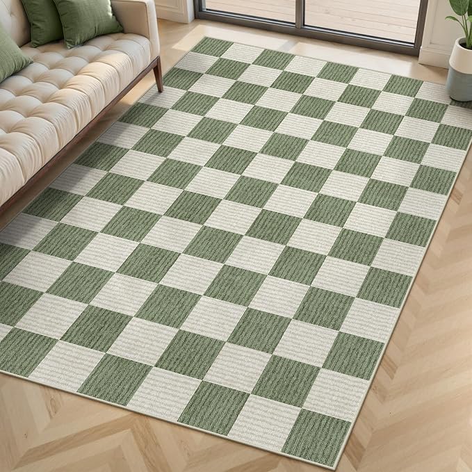 LIVEBOX 4x6 Washable Area Rug Checkered, Non-Slip Small Entryway Rug Green by LIVEBOX