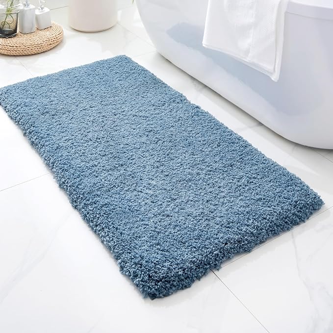 Blue Bathroom Rug 24x48 Non Slip Fluffy Bath Mat - Image 8