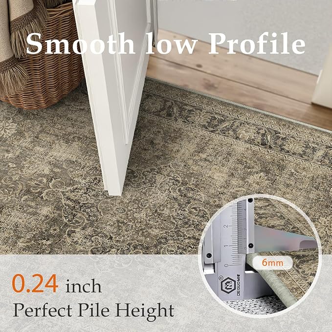 4x5 Washable Brown Area Rug Vintage Entryway Office Carpet Non-Slip Soft Low - Image 7