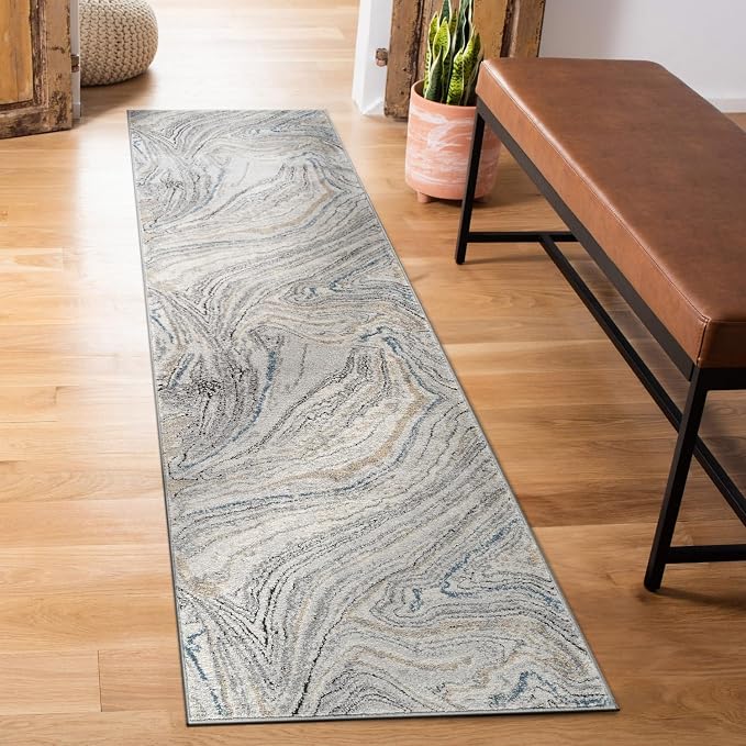 Rugshop Marble Swirl Distressed Gray Area Rug 2' 3" x 12' Runner Ideal - Image 6