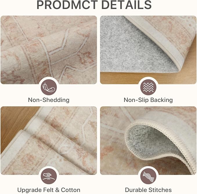 8x10 Area Rugs for Living Room, Machine Washable Non Slip Vintage Rugs - Image 5