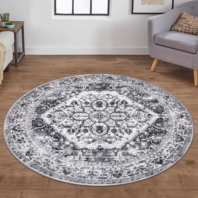 KOZYFLY Round Rug 5 Ft Rugs for Entryway Washable Circle Entrance Rug Non Slip by KOZYFLY