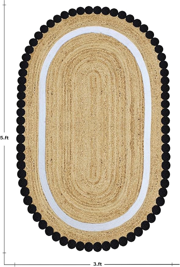 Kilim Oval Rug 6x8 Oval Flatweave Rug Natural Jute Thick 0.27" Solid Pattern - Image 3