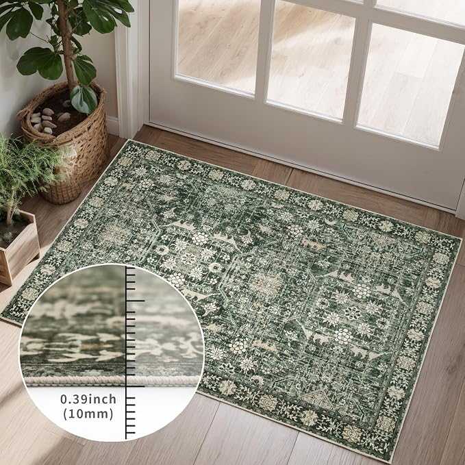 Area Rug 9×12 Washable Rugs for Bedroom, Vintage Floral Rug Soft Non Slip Stain - Image 4