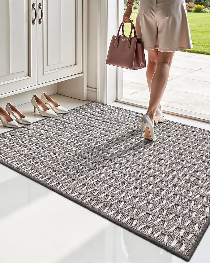 LUMI Handwoven Indoor Door Mat 32"x47", Non-Slip Low Profile Checkered Inside - Image 8