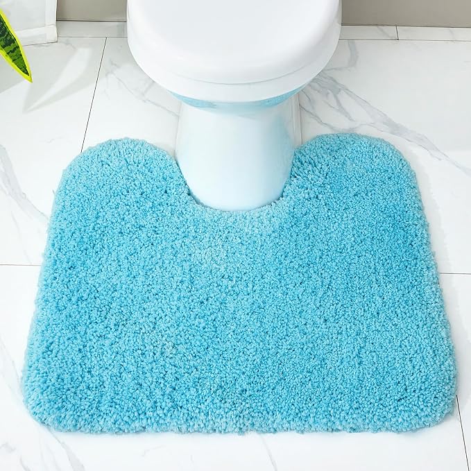Toilet Rug 22x24 Teal Non Slip Fluffy Toilet Floor Mat U Shaped Washable - Image 3