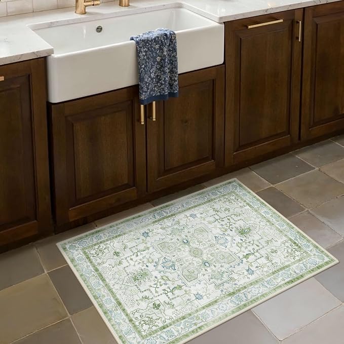 Area Rug 2x3 Doormat, Machine Washable Low Pile Vintage Rugs, Small Lightweight - Image 3
