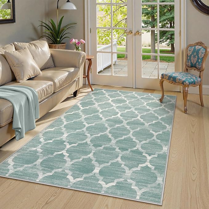 Lahome 5x7 Area Rug Green Rug Low Pile Indoor Washable Rugs - Image 2
