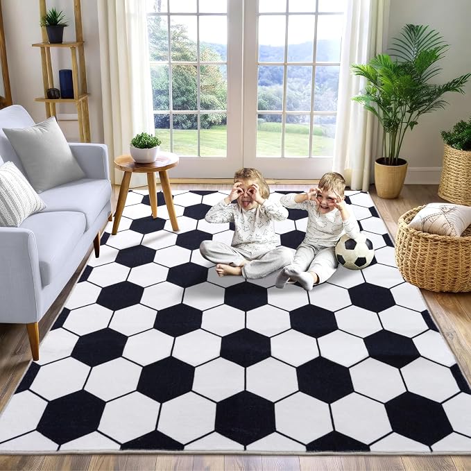 Soft Soccer Rugs for Bedroom, Machine Washable, Cute Bedside Boys Area Rug for - Image 3