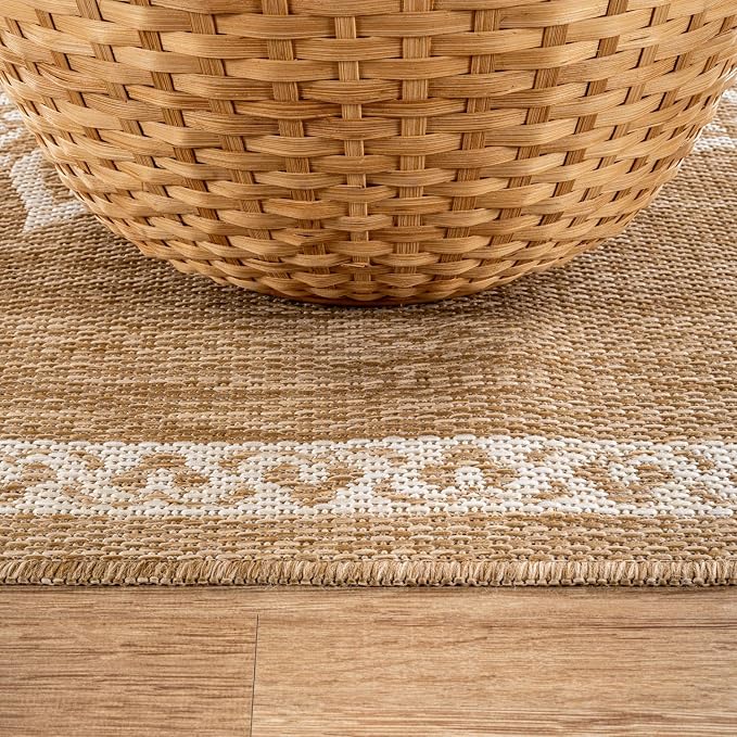 CAMILSON Outdoor Rug 6x9 Medallion Natural Modern Area Rugs - Image 8