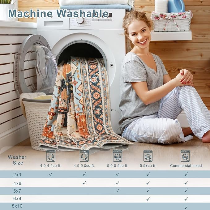 3x5 Orange Beige Area Rug for Living Room, Machine Washable Rugs - Image 9