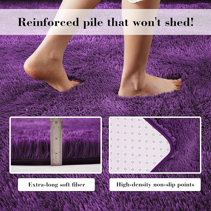 Purple Fluffy Rug Shaggy Area Rug, 4x6 Area Rugs - Image 6