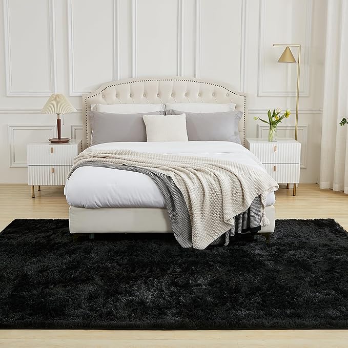 Andency Black Soft Area Rugs for Living Room Bedroom, 4x6 Fluffy Shaggy Bedside - Image 3
