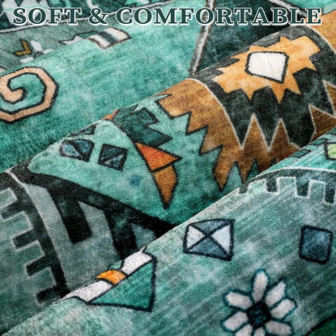 SERISSA Washable Rugs 6x9 Area Rugs, Large Non-Slip Boho Living Room Teal Rug - Image 5