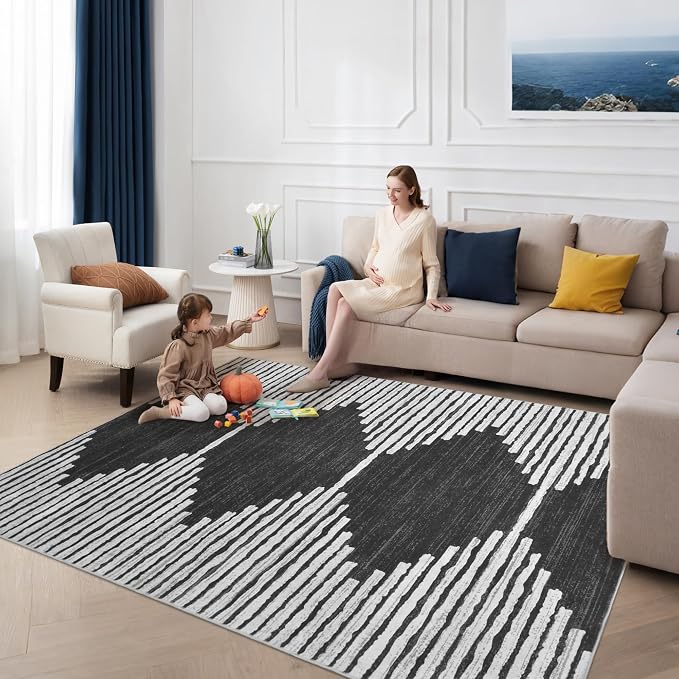 HelloTree Area Rug for Living Room 9x12 Washable Geometric Moroccan Rug Stripe - Image 7