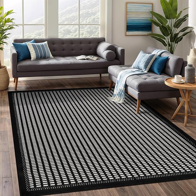 Beverly Rug Micro Loop Area Rug Black/White 6x9 Geometric Modern Luxury Zebra by BeverlyRug