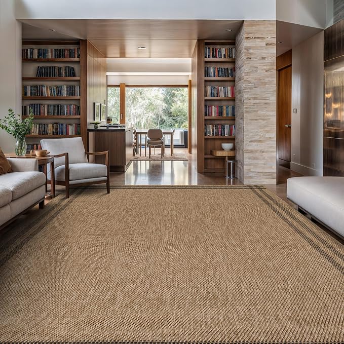 Easy Jute Rugs 10x14 Bordered Natural Color Living Room Indoor Outdoor Area Rug by Unknown