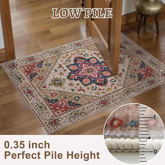 Tangsoo Vintage 4x6 Area Rug, Washable Non Slip Indoor Rugs, Oriental Machine - Image 3