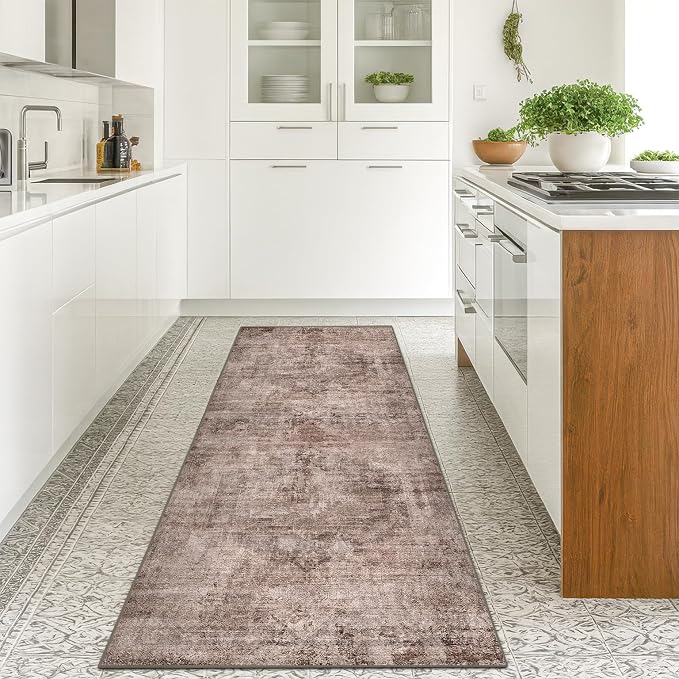 Farmhouse 2x6 Hallway Runner Rug Non Slip, Machine Washable Red Brown Rugs - Image 3
