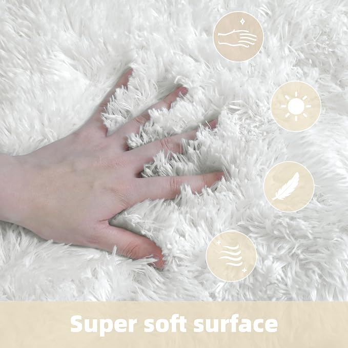 4x4 Round Solid Fluffy White Area Rug – Washable, Circle Bedroom Rug, Non-Slip - Image 4