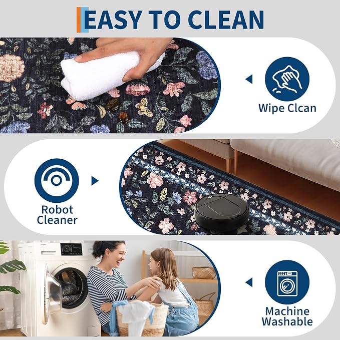 5x7 Washable Non-Slip Rug, Vintage Floral Area Rug - Image 5