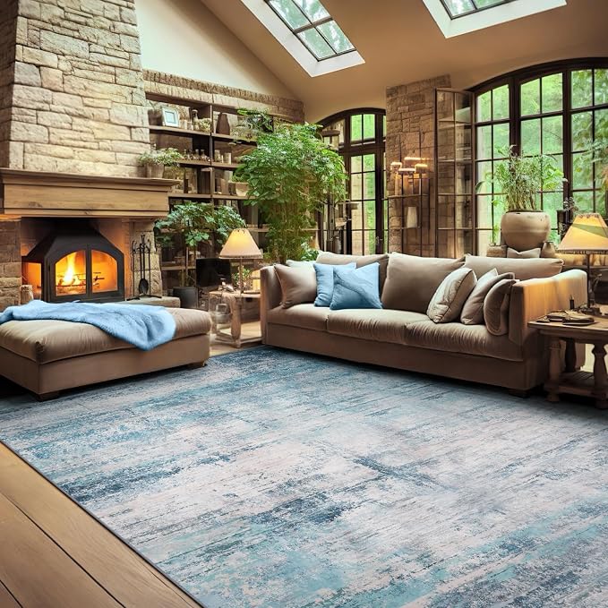 Abstract 10x12 Area Rug Washable Soft Ultra Large Non-Slip Carpet - Image 2