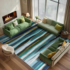 Abstract 3x5 Area Rug, Modern Stripe Teal Rugs - Image 2