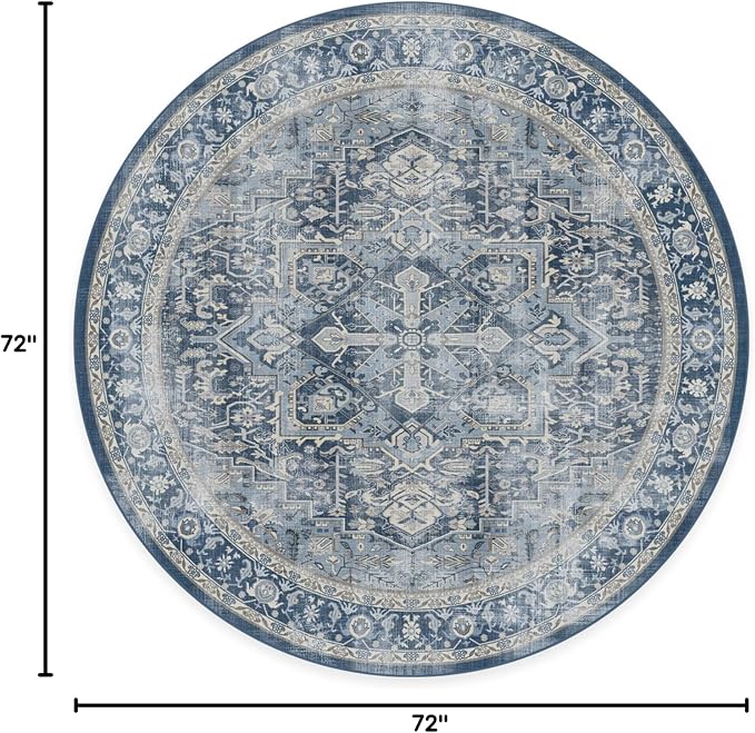 RUGGABLE Washable Area Rug – Kamran Admiral Blue 6 ft Round, Stain-Resistant - Image 2