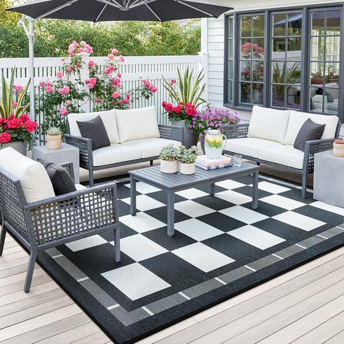 Vasofe Plaid 3x5 Outdoor Patio Rug, Checkered Jute Entryway Rugs, Washable - Image 3
