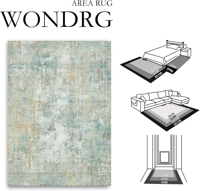 10x12 Area Rug Teal Beige Abstract Living Room Bedroom Washable Carpet Neutral - Image 2