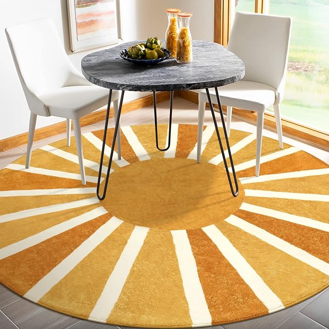 Lahome Boho Round Area Rug - 5Ft Machine Washable Soft Round Bedroom Rugs - Image 5