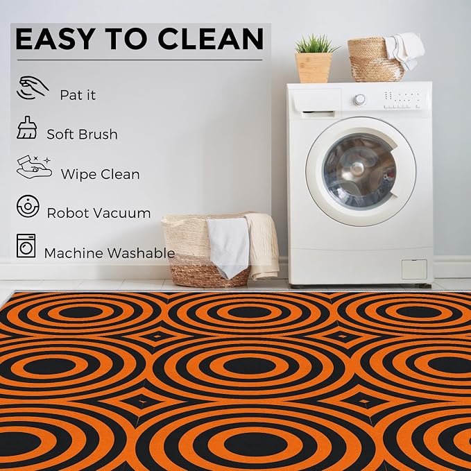 8x10 Geometric Circle Rugs for Bedroom Decor, Washable Retro 60s 70s Geometry - Image 6