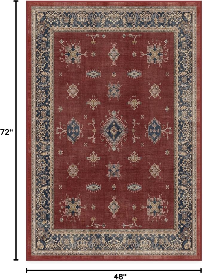 RUGGABLE Washable Vintage Area Rug – Verena Amber Red 4x6, Stain-Resistant - Image 3