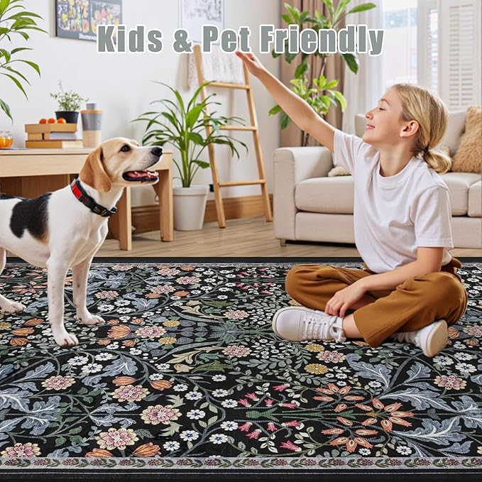 Area Rug Living Room Rugs: Floral 5x7 Washable Rug Vintage Soft Boho Non-Slip - Image 8