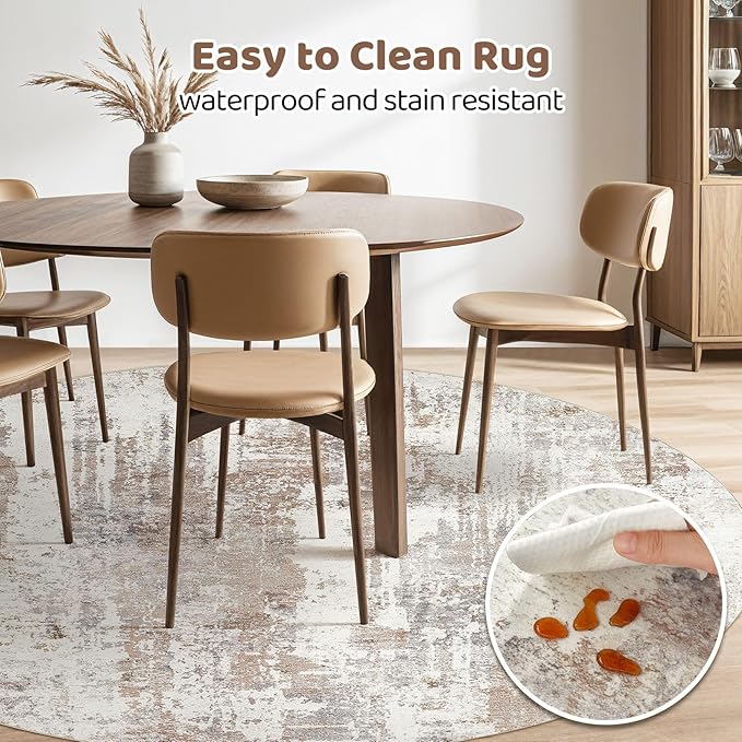 Round Rug Living Room Rugs: 7Ft Washable Circle Large Abstract Modern Soft - Image 4