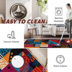 Patchwork Rug - 5x7 Rug, Geometric Abstract Multicolor Area Rugs, Retro - Image 9