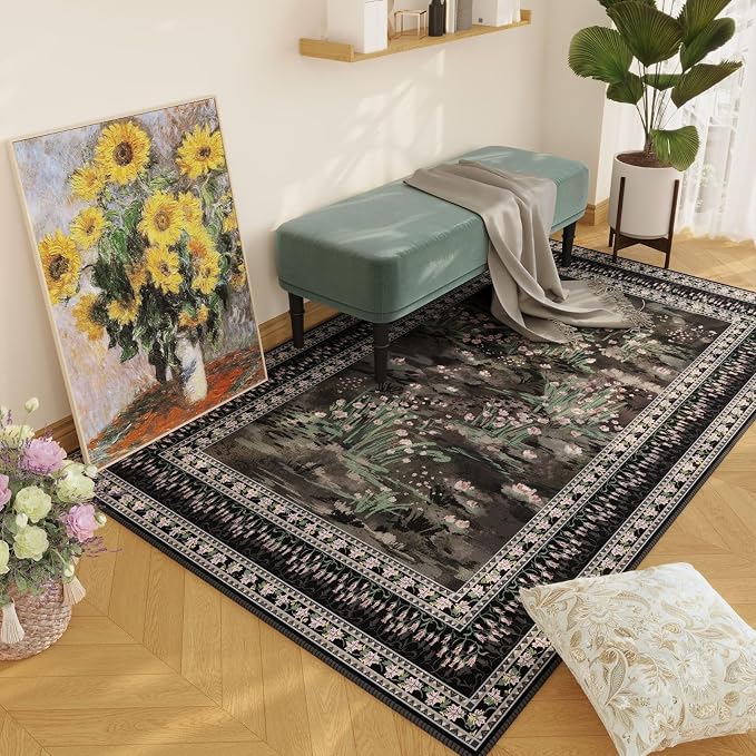 Rugcomf 4x6 Rug for Bedroom Impressionist-Style Vintage Washable Rugs Non Slip - Image 4