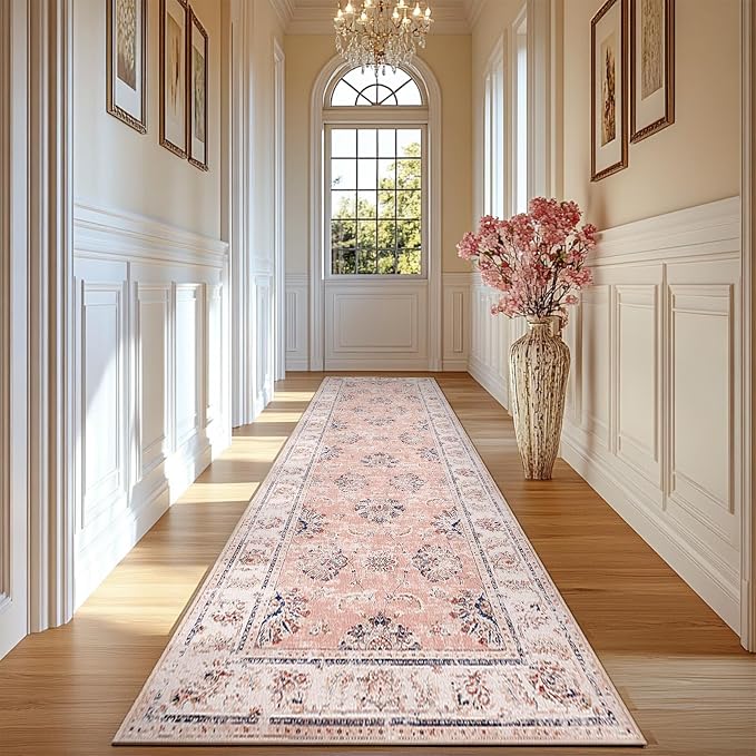 jinchan Fiora Long Hallway Runner Rug 2x12 Machine Washable Runner Rug Pink by JINCHAN