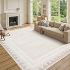 Geometric Bordered Machine Washable 9x12 Low Pile Area Rugs by RUGSREAL