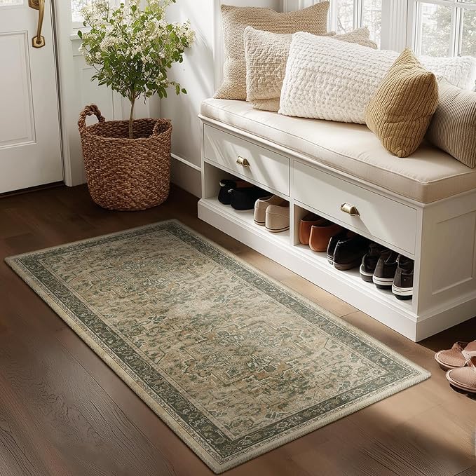 2x4 Entryway Small Rug, Retro Distressed Medallion Door Mat Indoor Entrance - Image 3