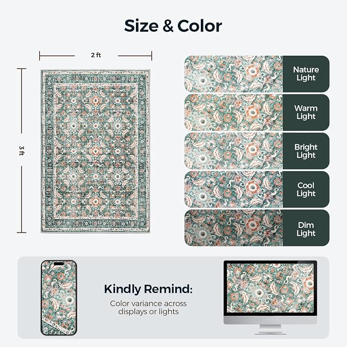 WITSHOCK Washable 2x3 Entryway Area Rug: Soft Non-Slip Backing Washable Rugs - Image 2